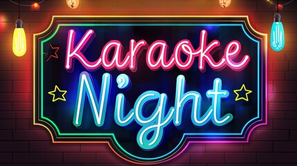 Fototapeta premium Funky neon Sign saying 'Karaoke Night' on a rustic background, Graphic illustration