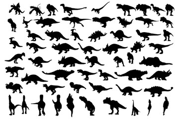 Abstract vector set of isolated dinosaur silhouette illustration - obrazy, fototapety, plakaty