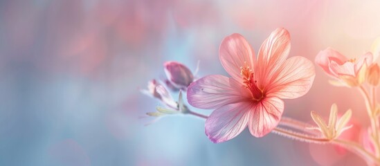 Close up flower on soft pastel color smooth background. AI generated image