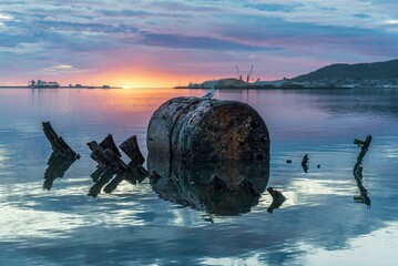 All that remains - Ships boiler at Sunrise