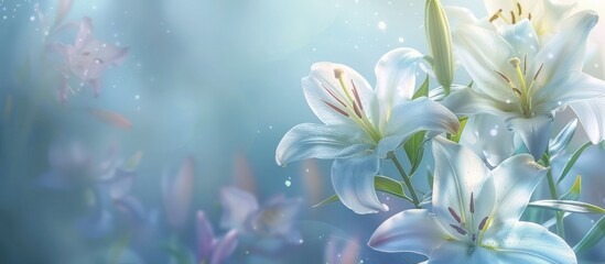 Fototapeta na wymiar beautiful white lilies background, symbolizing gentleness, purity, and virtue