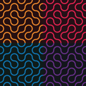 Seamless abstract quadriptych pattern with waves