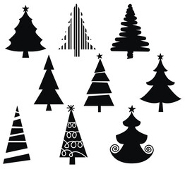Christmas trees new year set vector icons
