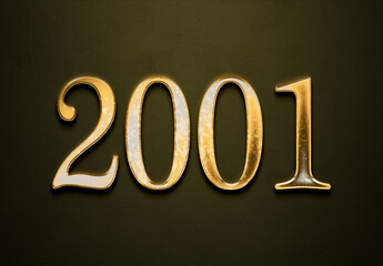 Old gold effect of year 2001 with 3D glossy style Mockup.	 - obrazy, fototapety, plakaty