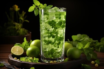 Refreshing lemon water with ice in tall glass - perfect summer refreshing mojito beverage - 748166264