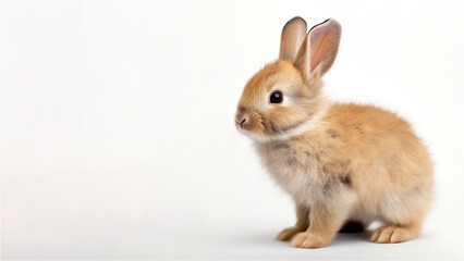 Cute brown rabbit on a white background. Copy space. High quality photo