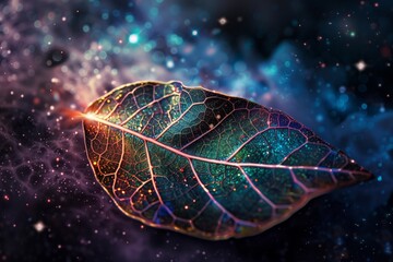 Cosmic Nature: A Leaf's Vein Network Against a Starry Space Background - Fusion of Organic and Astral Elements