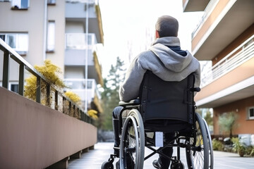 Obraz premium Man in Wheelchair Observing Through Window