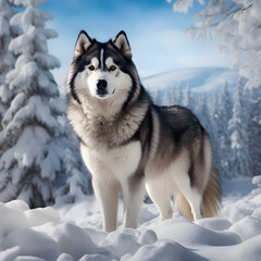 Majestic Alaskan Malamute on a Snowy Landscape: A Testament to the Haunting Beauty of Alaska's Wild