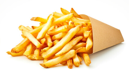Paper Bag of French Fries on White Background