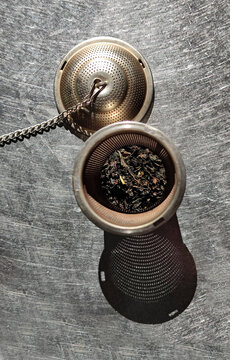 Tea in a tea strainer