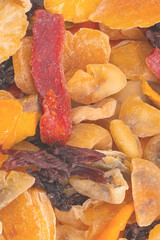 Mix of dried exotic fruit, mangos,slices of pineapples, passion fruit, papaya.
