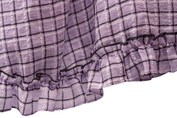 Violet dress frills isolated on white background. Checkered dress.