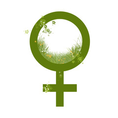 Woman Sign With Flowers and Plant, Gender Globe Peace Earth Design