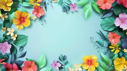 spring flowers frame on the light blue background. With copy space for text, For Mother's Day, shop, advertisement, banner, card, cover, invitation,  mother's day