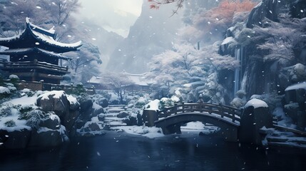 peaceful nature landscape japan winter and snow ai genertaed 4k pro image