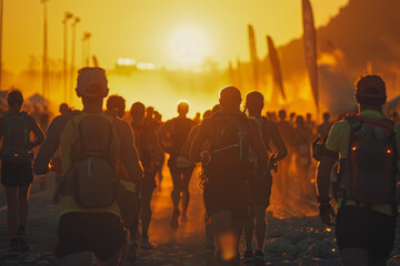 Runners filled with excitement and anticipation gather at the start line for an epic ultra marathon adventure