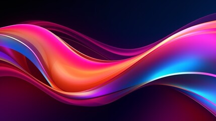 Colored glowing waves abstract background. Bright smooth waves on a dark background. Decorative horizontal banner. Digital artwork raster bitmap illustration. 