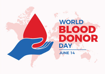 World Blood Donor Day poster vector illustration. Hand giving drop of blood icon vector. Blood Donation symbol. Design for banner, poster, background or print. June 14 every year. Important day