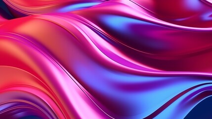 Colored glowing waves abstract background. Bright smooth waves on a dark background. Decorative horizontal banner. Digital artwork raster bitmap illustration. AI artwork.