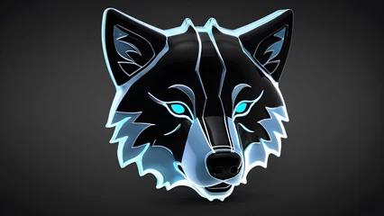 Poster wolf head in blue. head of wolf.  glassy a animal wolf emoji on black background. wolf cartoon © Udayakumar