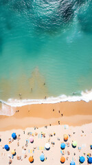 Fototapeta na wymiar Charm of the Coastline: Aerial View of a Bustling Beach