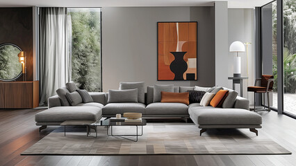 Comfort Meets Style: American-Style Living Room with Modern Grey Sofa