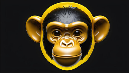 an animal yellow chimpanzee emoji on a black background. cartoon chimpanzee.
