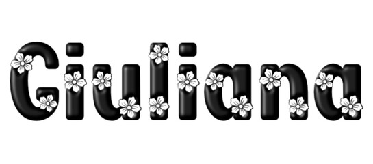 Giuliana - name black color - written with engraved typical Hawaiian hibiscus flowers- ideal for websites, e-mail, sublimation greetings, banners, cards, , sweatshirt, prints, cricut, silhouette,	 - obrazy, fototapety, plakaty