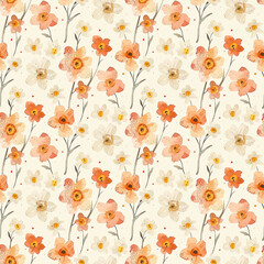 cute watercolor seamless pattern background with narcissus