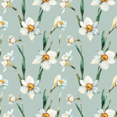 cute watercolor seamless pattern background with narcissus