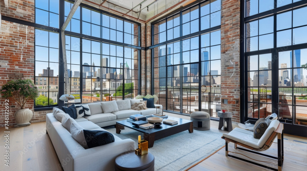 Poster a series of large steelframed windows line the walls of the converted warehouse creating an expansiv