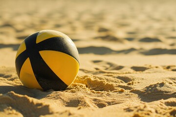 Volleyball on the beach in the sand. Summer time. Vacation Concept. Sport Concept with Copy Space....