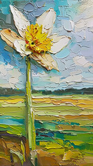 daffodil close-up vertical oil painting, home poster decor, impasto, printable interior wall art