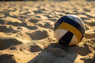 Volleyball ball on the sand. Selective focus on the ball. Vacation Concept. Sport Concept with Copy...