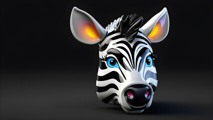 zebra head close up. an animal zebra emoji on a black background.