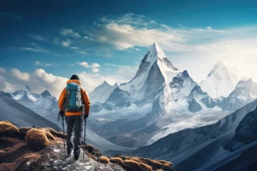Naadloos Fotobehang Airtex Mount Everest Mount Everest of men, hiker on mountains with Climbing sport.