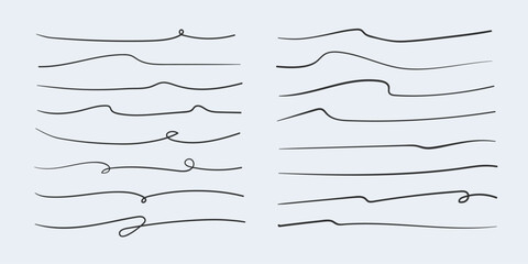 Vector illustration of scribble anderlines isolated on blue background. Vector set of hand drawn underline.