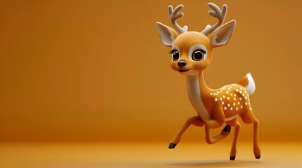 Funny Cartoon Deer Running on 3D Background