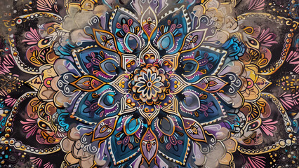 Kaleidoscope of Nature: Detailed Mandala Pattern with Floral Elements and Fine Lines