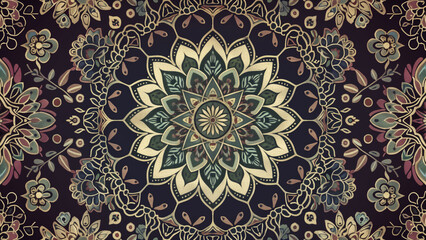 Kaleidoscope of Nature: Detailed Mandala Pattern with Floral Elements and Fine Lines