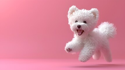 White Terrier Dog Jumping on Pink Background