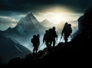 Crédence de cuisine en verre imprimé Everest Mount Everest and silhouette of men, hiker on mountains with Climbing sport.