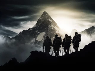 Photo sur Plexiglas Everest Mount Everest and silhouette of men, hiker on mountains with Climbing sport.