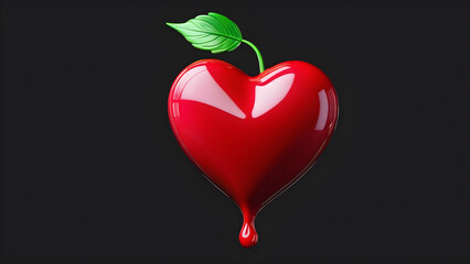 red heart on black background. glassy a flower bleeding heart emoji on black background