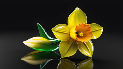 a flower daffodil emoji on black background. Valentine's day. women's day, mother's day celebration. greeting card Copy space