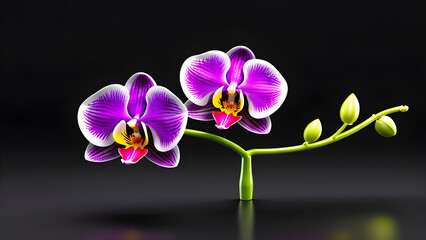 a flower orchid emoji on black background. Valentine's day. women's day, mother's day celebration. greeting card Copy space. orchid flower.