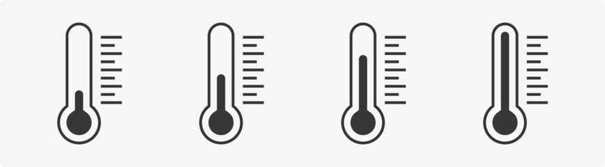 Thermometer icon set, Weather Sign. Temperature Scale Symbol, Different temperatures. Flat vector thermometer icons. Vector EPS 10 - obrazy, fototapety, plakaty