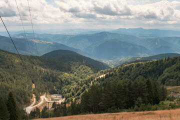 Panorama on valley and mountains with lots of forest, Tara, peak Iver, Serbia - obrazy, fototapety, plakaty