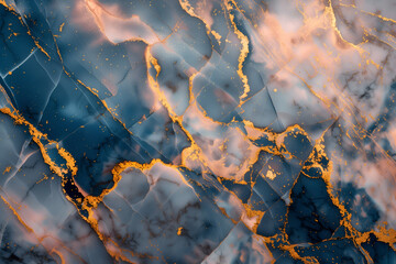 Blue with gold luxury marble abstract background. Liquid marble ink texture. Close-up surface grunge stone texture
